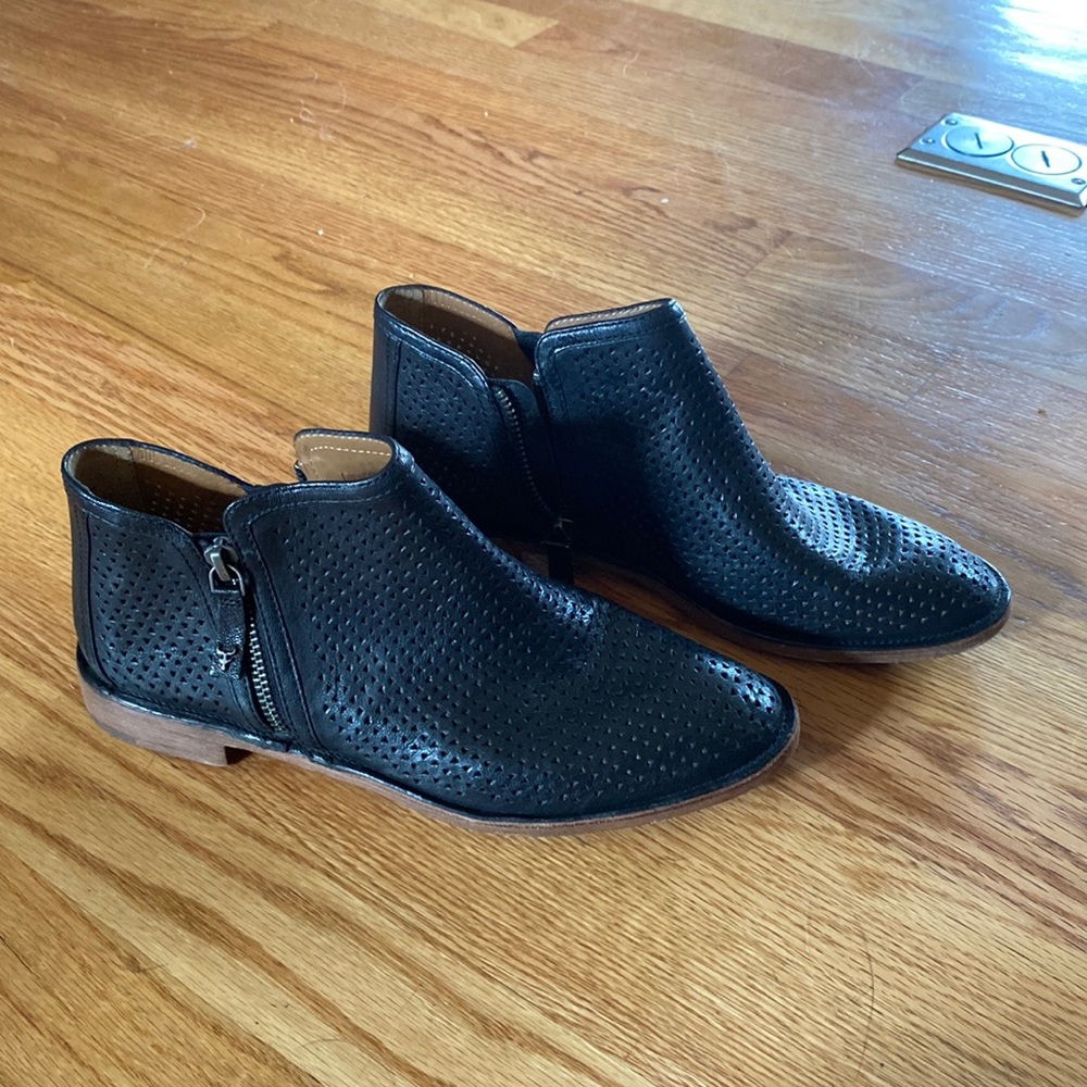Trask Addison Perforated Zip Black Booties